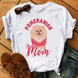 Damen-T-Shirt, modisches Damen-T-Shirt, Pomeranian Mom-T-Shirt, Hund, ich liebe Mama, T-Shirts, Cartoon-T-Shirt, weiblich, Sommer, kurzärmelig, Tops, Kleidung 240130