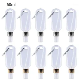 5pcs 50ml Yeniden Kullanılabilir Taşınabilir Mini Alkol Sprey Şişe El dezengitir Seyahat Küçük Tutucu Kanca Anahtar Taşıyıcı Şişeler1300g