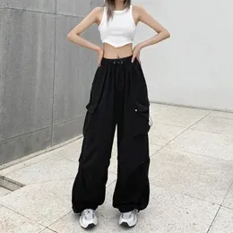 2023 Womens Casual Jogger Technology Pants Solid Low Maisted Pants Dra Wide Ben Pocket Pants Y2K Street Clothing Overdimased Sports Pants 240130