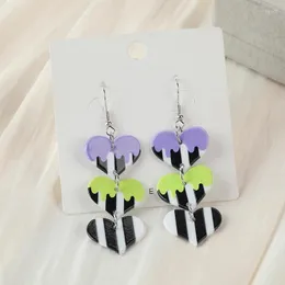 Dingle örhängen 1Pair Heart Drop Earring Two Side Print Acrylic Black White Stripe Fashion Jewelry for Woman Girl Gift