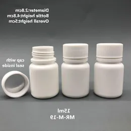 Free Shipping 100pcs 15ml 15g 15cc HDPE White Small Empty Plastic Pill Bottles Plastic Medicine Containers with Caps & Sealer Edjjx