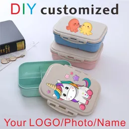 DIY Customized Lunch Box Colorful Print Name Picture Po Cute Kids Compartments Microwave School Outdoor Picnic Camping 240119