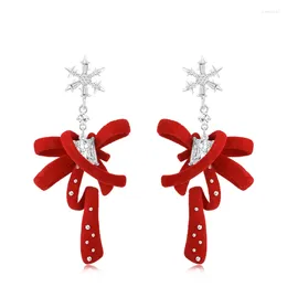 Dangle Earrings Red Bow Women's Autumn and Winter Premium Snowflake Stud Atmospheric 2024 Year