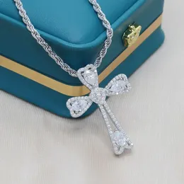 Paston joias finas personalizadas Def Vvs 4x6mm corte pera moissanite diamante colar pingente cruz prata 925