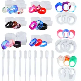 Anéis 27 PCs Ring Ring Silicone Mold Ring Ring Crystal Molde de jóias de jóias com 10 PCs Oppers para pingente de colar de diy