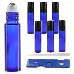 Bottiglie di stoccaggio 6Pack 10 Ml di vetro roll-on blu con sfere a rulli in acciaio inossidabile per oli essenziali profumi di colonie