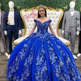Luxury Royal Blue 3D Flowers Quinceanera Dresses 2024 Ball Gown Princess Appliques Sweet 16 Dress Corset Vestidos de 15