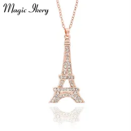 Magia Ikery Zircon Cristal Clássico Paris Torre Eiffel Colares Pendentes Rosa Cor de Ouro Moda Jóias para mulheres MKZ1392273r