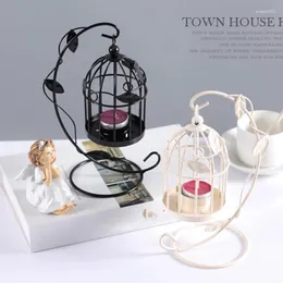 Castiçais retro birdcage castiçal estilo europeu ferro forjado titular oco casa decoração de mesa