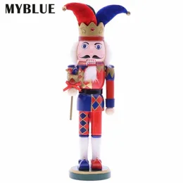 MYBLUE 37cm Vintage Wooden Clown Sculpture Statue Nutcracker Figurine Christmas Doll Ornaments Home Room Decoration Accessories 20279Y