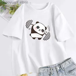 Women's T-Shirt Panda T-shirts The Struggle Is Real Weightlifting Fitness Gym Cute T Shirt Women Funny Cotton T Shirts Oversize Womens Clothing 240130