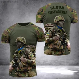 Herr t-shirts mens t-shirt ukrainska flaggtryck armé mönster mens topp vintage tröja lös överdimensionerad skjorta vardaglig casual hylsa q240130