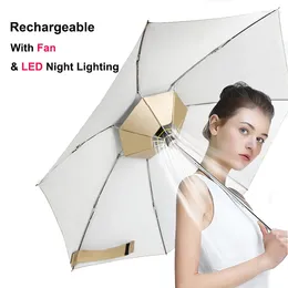Umbrellas Manual Folding Umbrella With Fan & LED Lighting Sunscreen UV-Proof USB Charging Portable Cooling Mini Women Sunshade