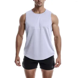 Herrtankstoppar manlig sport väst enkel stilig fast färg o-hals ärmlös träning t-shirts casual retro komfort sportkläder