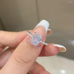 Cluster Rings TKJ 925 Sterling Silver Square Pink Diamond Cubic Zirconia Charm Women's Ring Cocktail Party Birthday Gift Jewelry