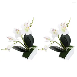 الزهور الزخرفية 2 PCS محاكاة Phalaenopsis ديكور فو بوعاء زهرة صغيرة مزيفة بونساي الأوركيد الاصطناعية في زخارف النبات البلاستيكي