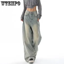 Volle Länge Baggy Jeans Frauen Hohe Taille Jeans Breite Bein Denim Hosen Hellblau Lose Hosen Koreanische Casual Streetwear Y2K 240125