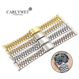 Carlywet 19 20 22mm Two Tone Hollow Curved End Solid Screw Links Ersättare Watch Band Strap Old Style Jubilee Armband CJ191225317B