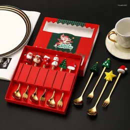 Misurini per caffè Regalo di Natale Stoviglie Cucchiaio in acciaio inossidabile Cucchiaino Kawaii Forchetta da frutta Set di posate per feste per dessert carino