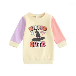 Mädchen Kleider Pudcoco Kleinkind Kinder Baby Halloween Sweatshirt Kleid Langarm Rundhals Hexenhut Print Pullover Tops 6M-4T