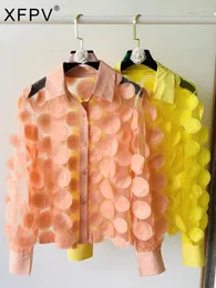 Women's Blouses XFPV Flower Petal Chiffon Shirt Hollowed-out Lantern Sleeve Y2k Sweet Korea Tide Spring Summer 2024 SM5173