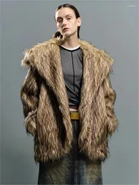 Jaqueta de pele feminina fofa para mulher grande lapela casaco ecológico 2024 inverno imitação de guaxinim engrossado casaco quente