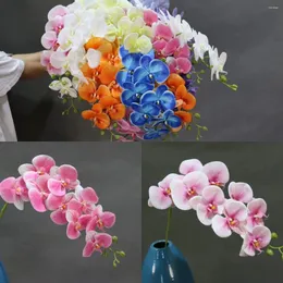 Flores decorativas haste de orquídea artificial pu toque realista branco 9 grande borboleta falsa decoração de casamento para casa