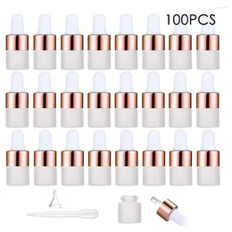 저장 병 100pcs 2ml/3ml/5ml 유리 피펫 병 에센셜 오일 리필 가능한 샘플 향수 바이알 용기 용기를위한 프로스트 드롭퍼