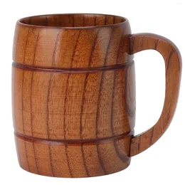 Mugs Wood Drinking Cup 300ml Clean Prevent Scald Multipurpose Carved Wooden Beer Mug Comfortable Durable With Handle For Bar