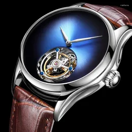 Wristwatches SEAKOSS Tourbillon Watches Sapphire Crystal Dial Original Hollow Movement Mechanical Men's Leather Waterproof Clock