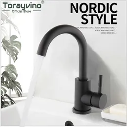 Bathroom Sink Faucets Torayvino Matte Black Modern Basin Sink Deck Mounted Bathroom Faucet Single Lever Handle Stainless Steel Hot And Cold Mixer Tap