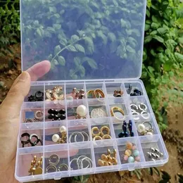 Bolsas de jóias 1-24 grades caixa de compartimento transparente caixas de armazenamento de plástico recipiente diy contas brinco retângulo organizador caso