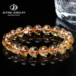 Strand jd 7a alta qualidade natural citrino frisado pulseira feminina genuíno cristal amarelo cura estiramento pulseiras yoga meditação jóias