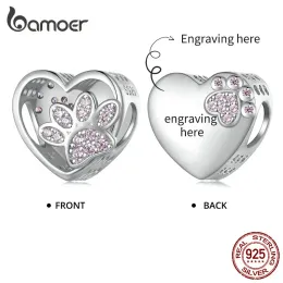 Strands Silver 925 Sterling Silver Incisid Lettering Bead Nome Pet Pet Zircon Heart Sit Fit Bracciale Original Bracciale