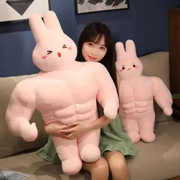 50/70/90cm Creative Forte Muscle Rabbit Plush Toys Humanóide Pillow Pillow recheado Ventro macio abraça brinquedos Coscão para crianças Presente 240123