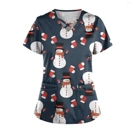 Women's T Shirts Womens Christmas Nurse Uniforms Print Short Sleeve V Neck Workwear With Pocket Working Work Wear Overalls Medical