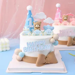 Kek Araçları Ayı Topper Doğum Günü Tren Dekorasyon Babyshower Erkek Kız Bir 1. Cupcake Sevgililer Düğün Dekorasyon