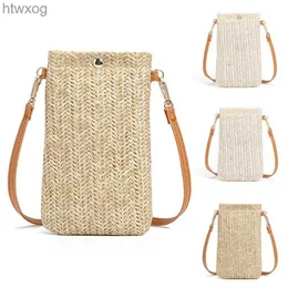 Bolsas de telefone celular Carteira Mulheres Diagonal Palha Tecido Celular Saco de Embreagem Senhoras Bolsa Verão Praia Viagem Feminino Mini Bolsa Titular do Cartão YQ240131