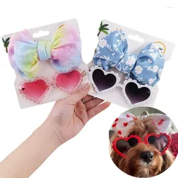 Dog Apparel Pet Sunglasses Headband Cute Fashion Cats Bow Heart-Shaped Glasses Grooming Pography Props Supplies