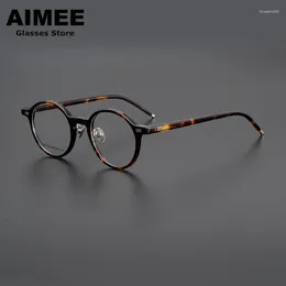 선글라스 프레임 2024 일본식 티타늄 아세테이트 안경 프레임 남성 둥근 처방 안경 여성 광학 근시 블루 라이트