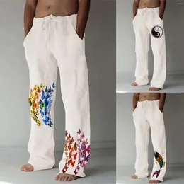 Pantaloni da uomo 3 stili 2024 Moda Casual Stampato Tasca in lino Con lacci Pantaloni da viaggio da spiaggia Hawaii di grandi dimensioni Veloce