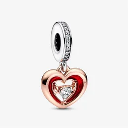 Charms 925 Sterling Srebrny dwukolorowy Radiant Heart Dangle Charms Fit Fit Oryginalna europejska bransoletka moda moda Wesder Engagem259U
