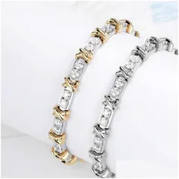 Chain Sterling Sier Plated Gold X Cross Thirty Stone Diamond Armband For Women Classic Fashion Brand Party Fine Jewelry DHWW1