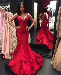 Prom Dresses Sexy V-neck Mermaid Hugging Open Back Tiered Taffeta Occasion Evening Gown Robe De Soiree Luxe Femme Pour Mariage