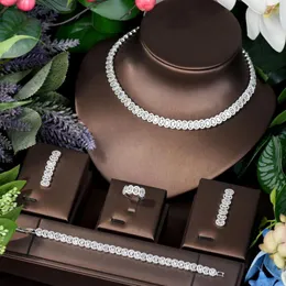 Halsband örhängen set hibride super runda cz bröllop brud och örhänge 4 st nigerianska dubai för kvinnor klänning smycken n-341