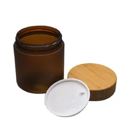 10pcs 250g 250ml MaFrosted Amber Pet Plastic Jar Cream Bottle With Bamboo Lid Bamboo Cap Cosmetic Containers Candy jars2297