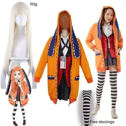 Yomoduki Runa Cosplay Costume Kakegurui Compulsive Gambler Runa Cosplay Wig and Orange Hooded Jacket JK Uniforms1245n