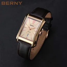 Другие часы Berny Watch мужские прямоугольные японские кварцевые часы водонепроницаемые деловые прямоугольные мужские часы с кожаным ремешком J240326