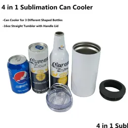 Mugs 4 In 1 Sublimation 16Oz Straight Tumblers Blanks White Can Coolers For 12Oz 330Ml 335Ml Cola Beer Cans Slim Bottles Stainless S Dhan8