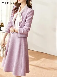 Vestidos de trabalho vimly elegante duas peças tweed define roupas femininas 2024 moda coreana jaqueta curta uma linha saia midi em matemática v7688